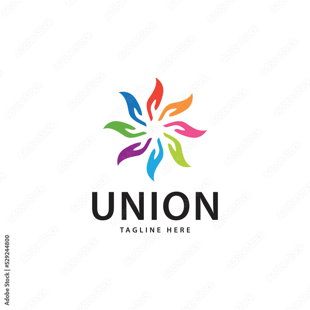 Obraz premium Colorful Flowers Link Connection with Fingers Logo Design Inspiration