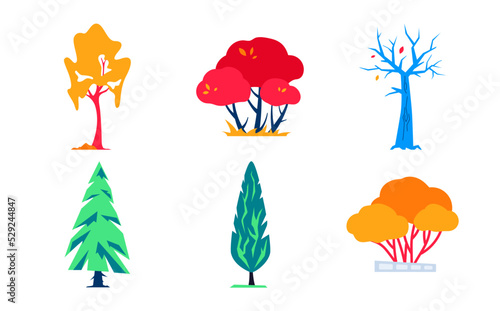 Plants by seasons - flat design style object set