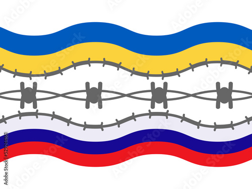 Ukraine VS Russia, flags, conflict between Russia and Ukraine. Ukrainian-Russian military crisis. Isolated, vector illustration on white background