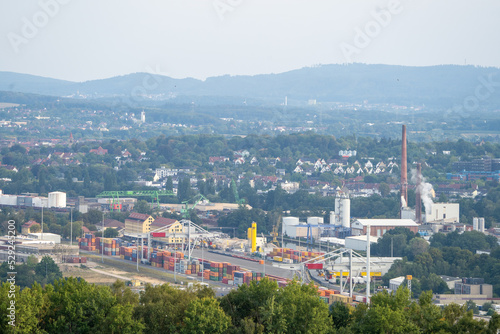 Blick auf den Container Umschlag Osnabrueck in Niedersachsen Flugaufnahme photo