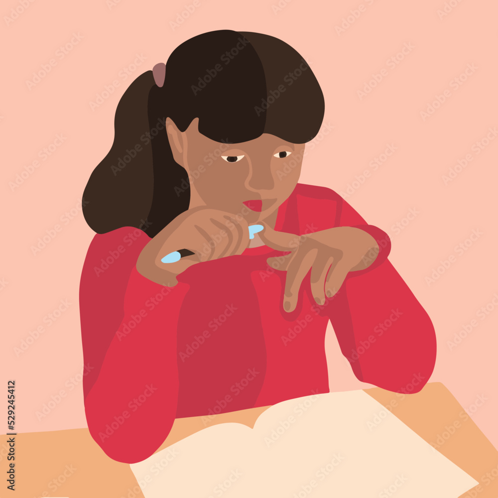 Vector illustration of a girl doing homework. Vector illustration of a girl doing homework.