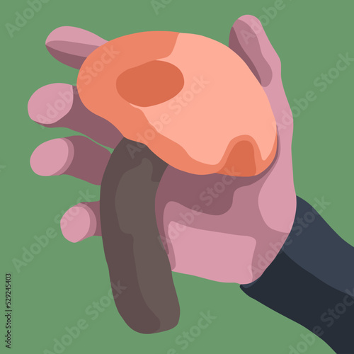Vector illustration of a hand holding a mushroom.