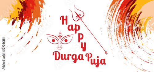 Goddess Durga Face in Happy Durga Puja Subh Navratri Indian religious banner background