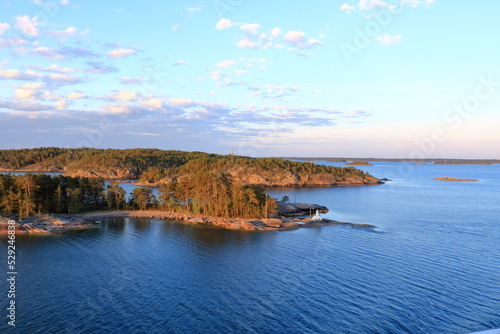 Fototapeta Naklejka Na Ścianę i Meble -  Beautiful early morning scenery with an open view of the natural environment and natural archipelago in front of turku in finland