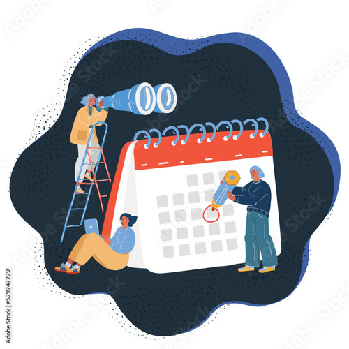 Young woman Jane holding tablet, showing plan schedule, planning day scheduling appointment in calendar application. Business planning ,events, reminder and timetable.3d vector people illustration.
