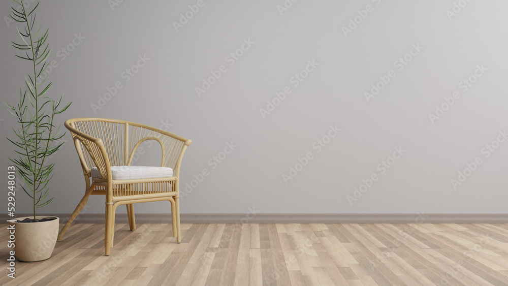 Neutral Wall Elegant Home Living Room Interior Design Comfortable Lounge Rattan Chair Neutral Wall Elegant Home Living Room Interior Design Comfortable Lounge Rattan Chair