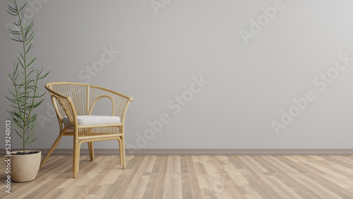  Neutral Wall Elegant Home Living Room Interior Design Comfortable Lounge Rattan Chair © lumerb