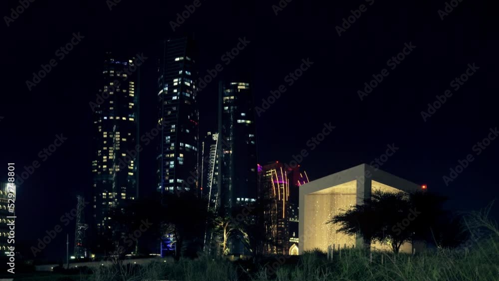 Skyline And Skyscrapers At Night, Abu Dhabi, Emirates Skyline And Skyscrapers At Night, Abu Dhabi, Emirates