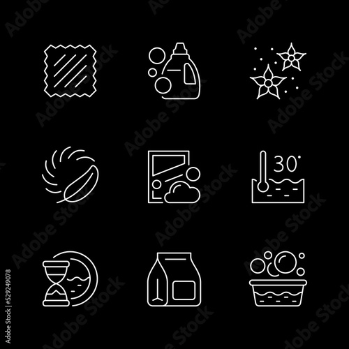 Set line icons of laundry isolated on black