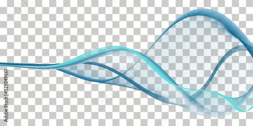 Teal wave swirl swoosh; undulate transparent curve lines; dynamic flowing sea water; soundwave movement. Soundwave banner design; border isolated; vector illustration