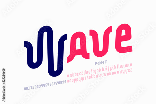 Sound waves style font design, alphabet letters and numbers vector illustration