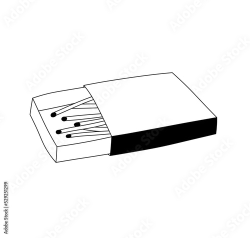Vector isolated one open box of matches colorless black and white contour line easy drawing
