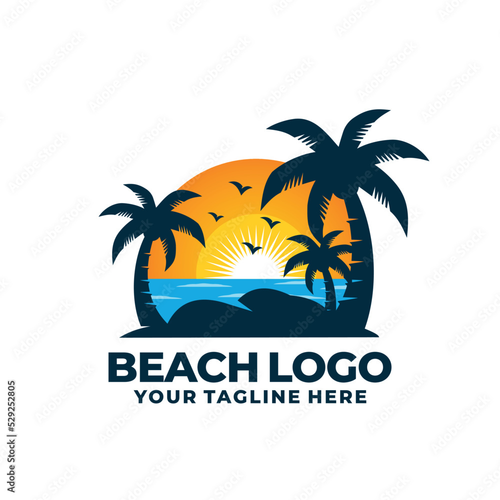 Beach logo vector. Sunset logo vector