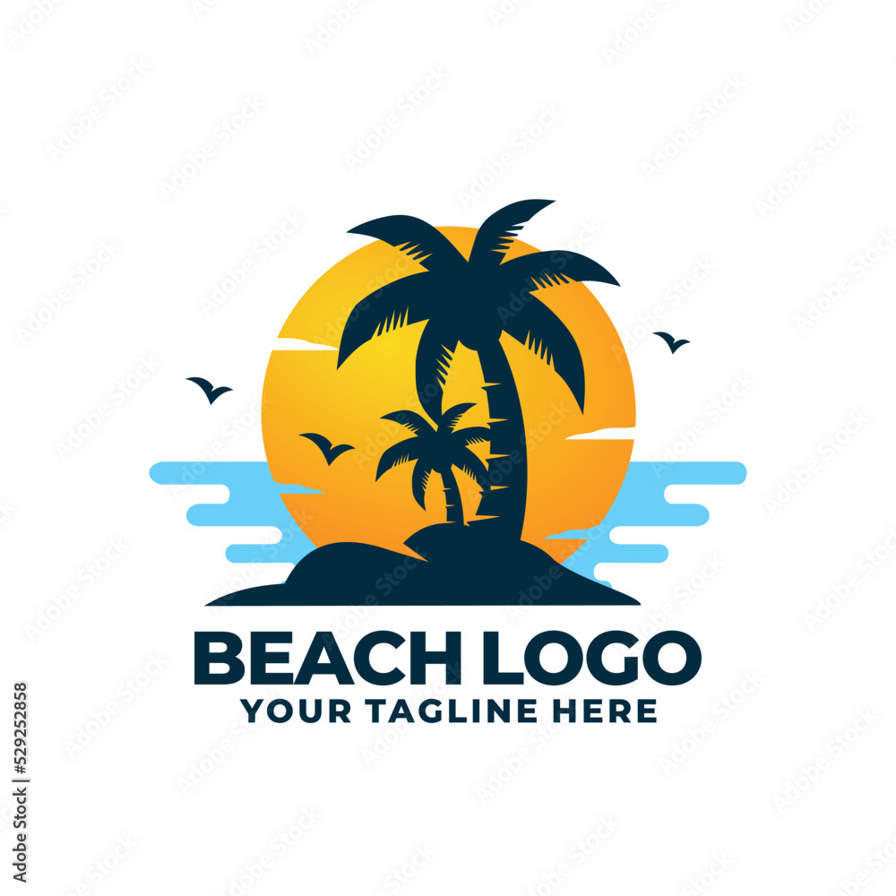 Beach logo vector. Sunset logo vector