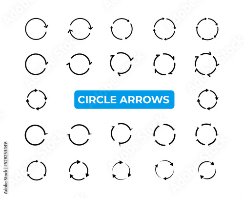 Arrows icons set. The symbol of repetition, reloading along the trajectory of round shapes. Vector elements