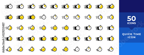 Timer icons set. Quick time or deadline icon. Express service symbol. Countdown timer and stopwatch icons isolated on white. Vector illustration.