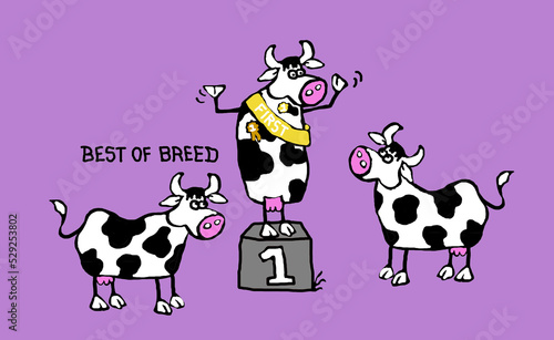 Obraz na płótnie Best of breed - cows on podium fun illustration w salonie