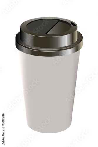 Multi-colored disposable paper cups with a plastic lid. Isolated object. Vector image.