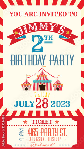 Circus themed birthday invitations to send via social media and messages
