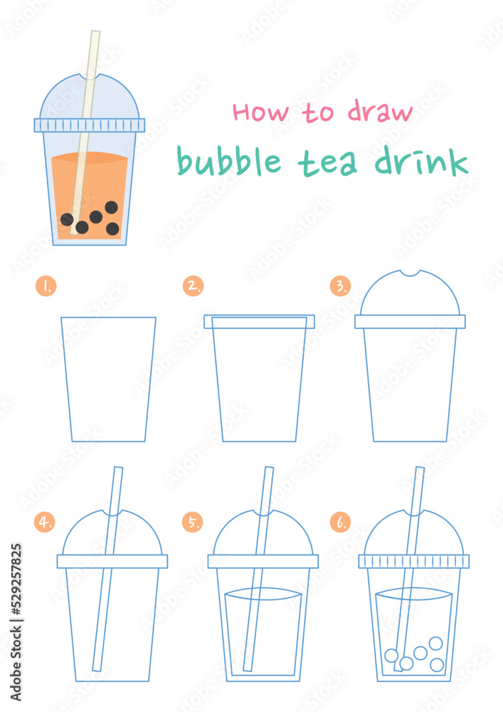 How to draw a cup of bubble tea vector illustration. Draw a glass of