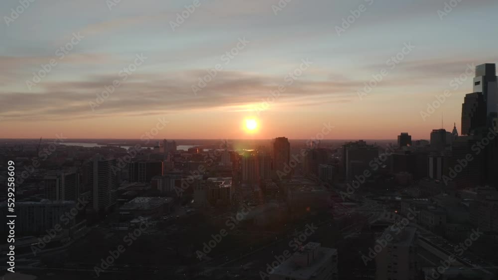 Aerial view of Philadelphia skyline at sunset, Pennsylvania, United States. Aerial view of Philadelphia skyline at sunset, Pennsylvania, United States.