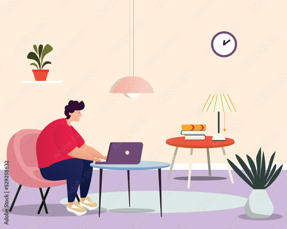 Freelancer working on laptop at the house, Freelancer working on laptop at the house,