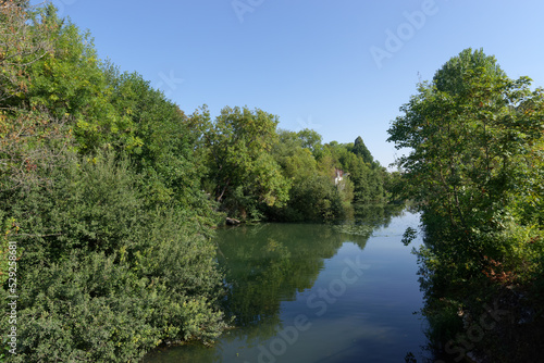 Arm of the Seine river in Samois-sur-Seine village in Île De France region