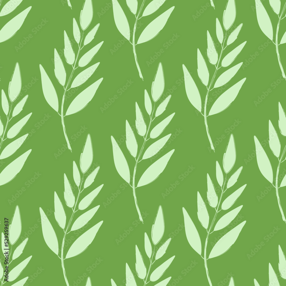 Fototapeta premium Botanical seamless pattern. Green branch with leaves vector. Ecology and nature