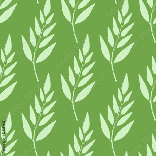 Botanical seamless pattern. Green branch with leaves vector. Ecology and nature