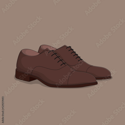 Brown leather shoes in cartoon design for advertising template equipment