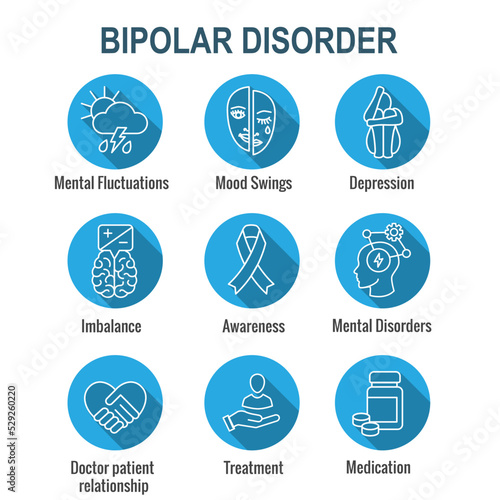 Bipolar Disorder or Depression BP Icon Set Showing Mental Health Issue Symptoms