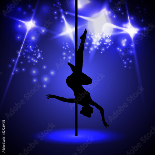 Beautiful silhouette of young women dancing a striptease. Sexy pole dancing 