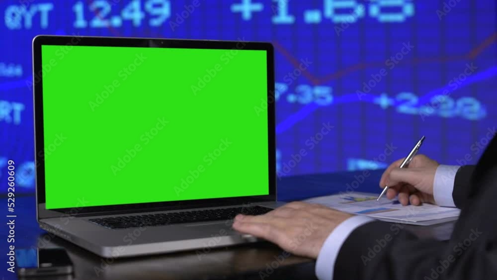 stockmarket green screen laptop stockmarket green screen laptop