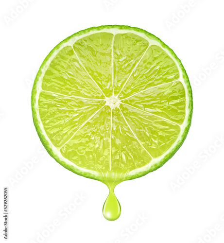 Slice of lime with drop of juice cut out