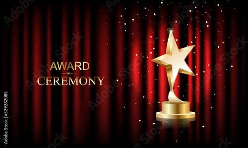 golden star awardon red curtain background.