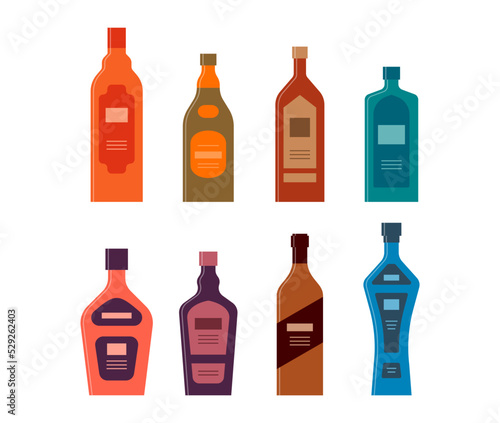 Bottle of whiskey brandy cognac vodka liquor rum gin. Graphic design for any purposes. Flat style. Color form. Party drink concept. Simple image shape