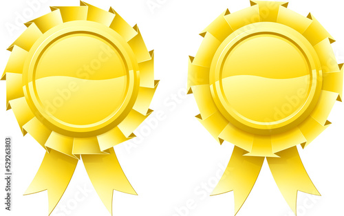 Illustration of two blank gold rosettes with lots of copy space in the centre for your text photo
