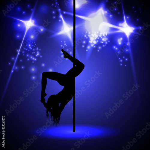 Beautiful silhouette of young women dancing a striptease. Sexy pole dancing  © Artak