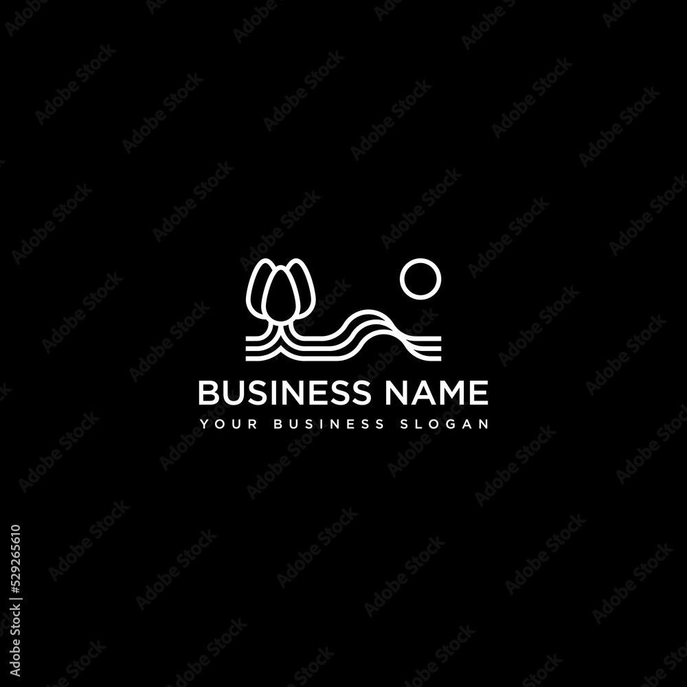 Sun, Pine Forest, and Wave Logo Design Sun, Pine Forest, and Wave Logo Design