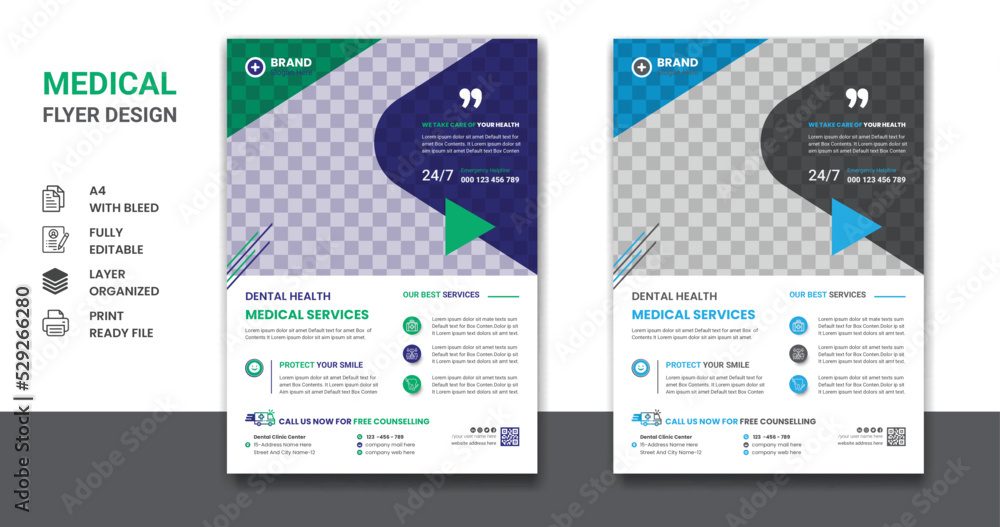 Medical health care and pharmacy presentation corporate a4 flyer poster template designs