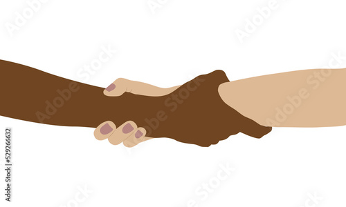 Hands holding one another strongly. Racial equality concept