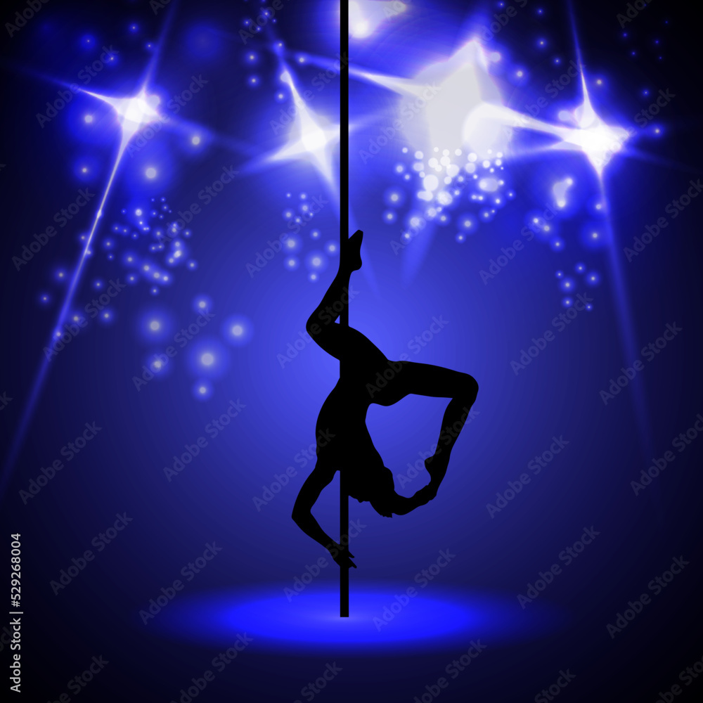 Beautiful silhouette of young women dancing a striptease. Sexy pole dancing	