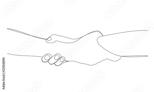 Hands holding together - continuous single line vector