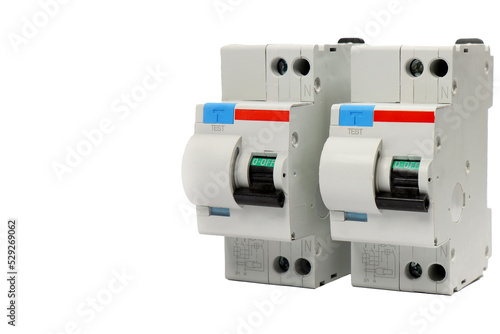Circuit breakers for protection of electrical loads installed in the electrical panel. Transparent PNG's. 