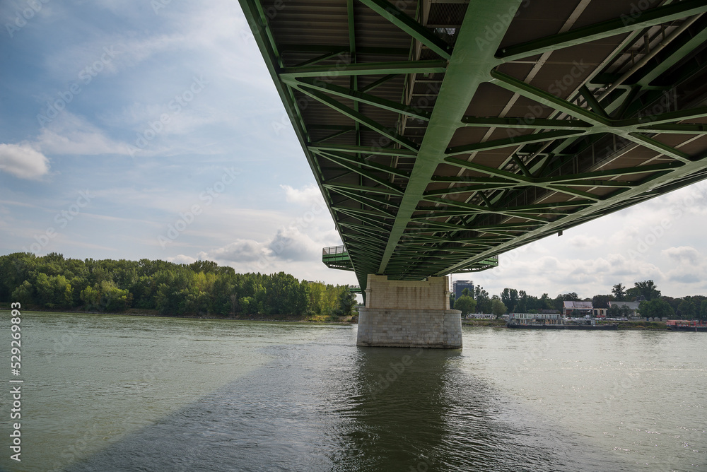 New metal bridge in Bratislava over Danube -buttom. New metal bridge in Bratislava over Danube -buttom.