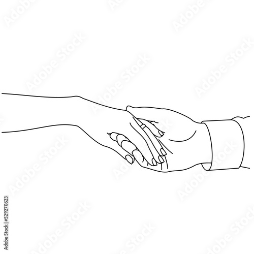 Closeup of a sketch drawing of a couple holding hands isolated on a white background