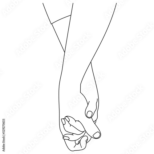 Closeup of couple holding hands isolated on a white background