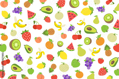 pattern with kiwi avocado cherry banana watermelon pear strawberry tangerine lemon and other fruits