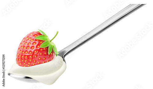 Spoon with whipped cream and strawberry on top cut out