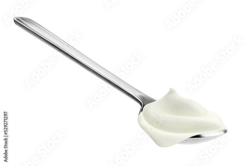 Greek yogurt on spoon cut out photo